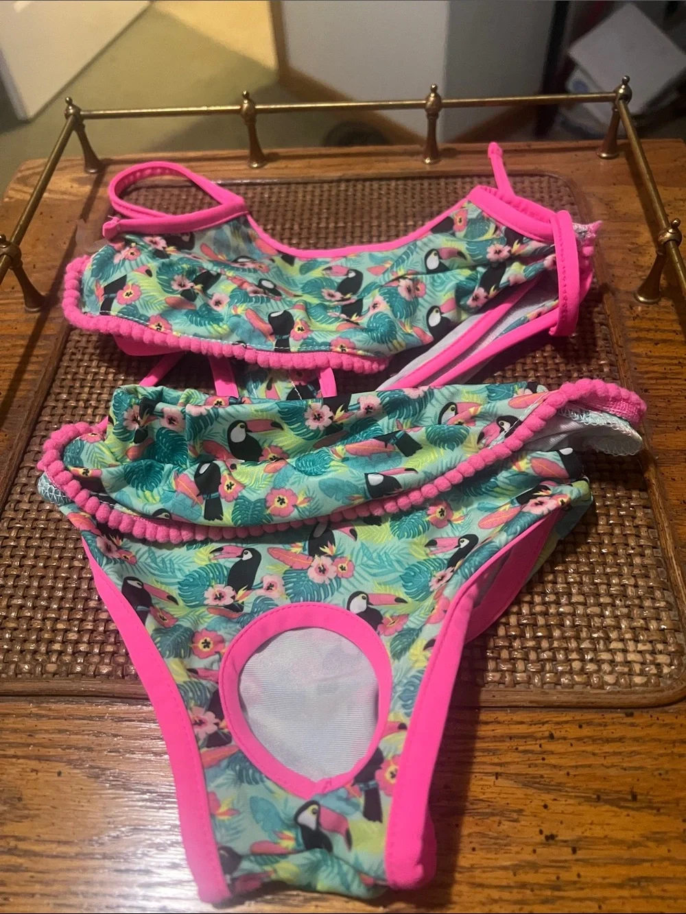 Top Paw Tropical Toucan Swim Set with Bright Pink Trim